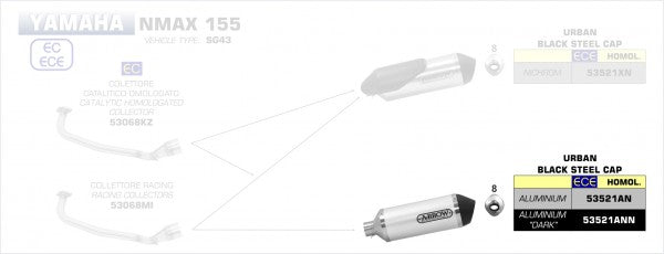 HOMOLOGATED ALUMIN. DARK URBAN SILENCER WITH STAINLESS STEEL DARK END CAP FOR ARROW COLLECTOR