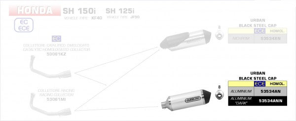 Scooter Urban aluminium Dark silencer with Dark end cap, Endcap Black Steel, ECE Homologated, Included DB-Killer