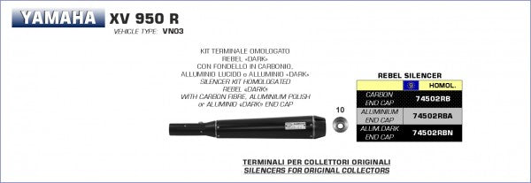 HOMOLOGATED STAINLESS STEEL DARK REBEL LINK PIPE AND SILENCER WITH CARBON END CAP