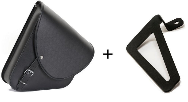 Custom Acces Barcelona Leather Saddlebag Right Side + Universal Support Right Side, Black | APS006N