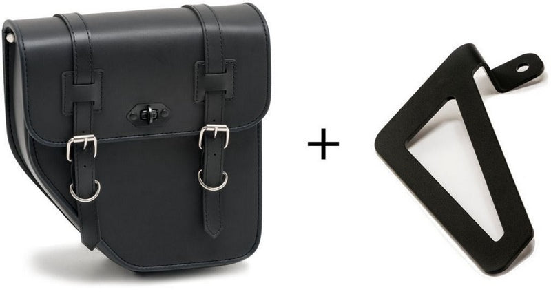 Custom Acces Ibiza Leather Saddlebag With Right Side Metal Base + Right Side Universal Support, Black | APS015N