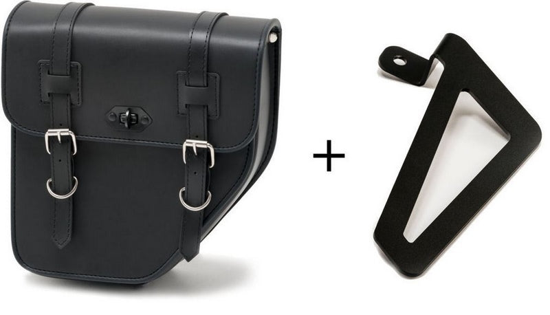 Custom Acces Ibiza Leather Saddlebag With Metal Base Left Side + Universal Support Left Side, Black | APS016N