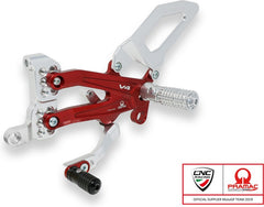 CNC Racing Adjustable rear sets Ducati Panigale V4 series for V4, V4 S and V4 Speciale - Pramac Racing limited Edition, Silver/Red | PE406PR