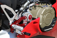 CNC Racing Adjustable rear sets Ducati Panigale V4 series for V4, V4 S and V4 Speciale - Pramac Racing limited Edition, Silver/Red | PE406PR