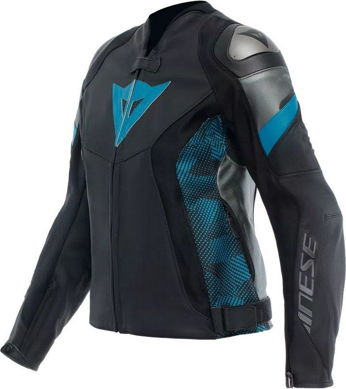 Dainese AVRO 5 LEATHER JACKET WMN, BLACK/TEAL/ANTHRACITE | 2015300002-36L