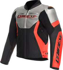 Dainese RACING 5 LEATHER JACKET, SILVER/BLACK/RED-FLUO | 2015300031-245