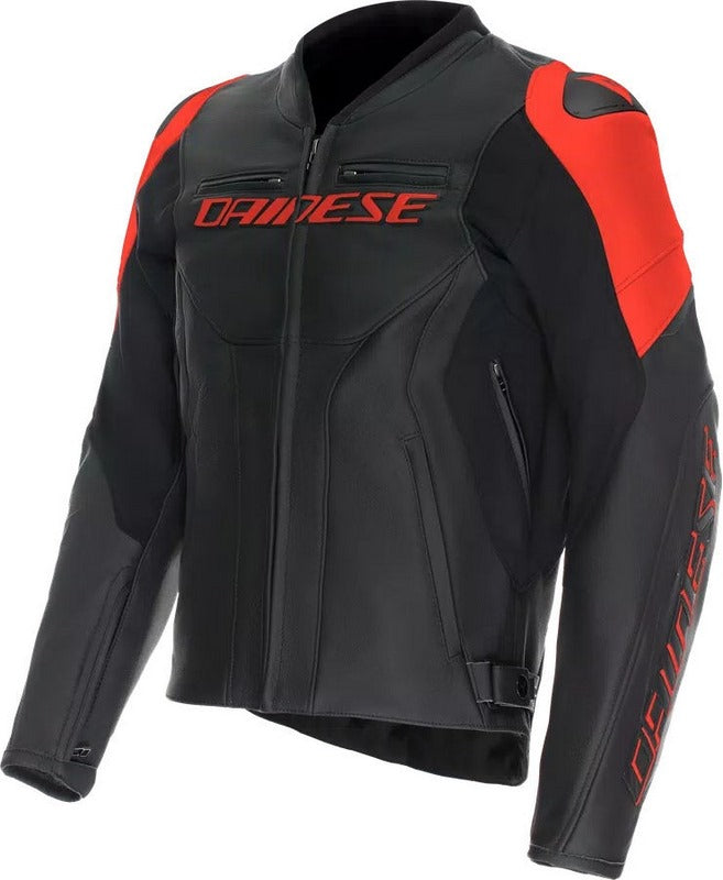 Dainese RACING 5 LEATHER JACKET, BLACK/BLACK/RED-FLUO | 2015300031-P75
