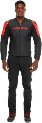 Dainese RACING 5 PERF LEATHER JACKET, BLACK/BLACK/RED-FLUO | 2015300032-P75