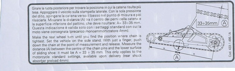 Ducati Genuine CHAIN ADJUSTMENT STICKER | 43314951A