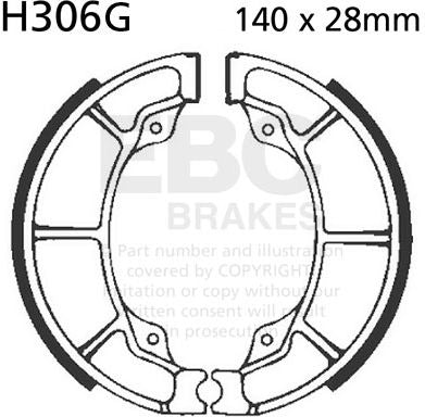 EBC-Brakes Motorcycle Grooved Replacement Brake Shoes to fit Rear Right
