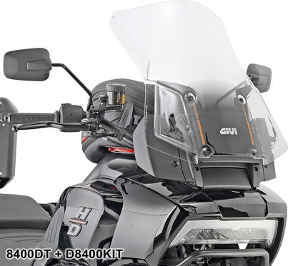 Givi Windscreen for Harley Davidson Pan America 1250, dim. HxW 46x49,5cm, 4,5cm higher than oe, requires D8400KIT fitting kit | 8400DT