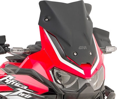 Givi Windscreen for Honda CRF1100L Africa Twin color Black Matt, dim. HxW 31x31 cm, low profile sport screen, fits oe headlight fairing | D1179BO