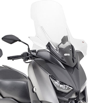 Givi Windscreen for Yamaha X-Max 125 18-, X-Max 300, X-Max 400 18-, color Clear, dim. HxW 73,5 x 64 cm, 20,5 cm higher than oe, fits oe headlight fairing | D2136ST
