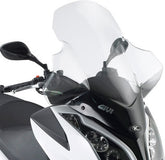Givi Windscreen for Kymco Downtown 125/200/300 09-16, Xtown 125/300 16-, color Clear, dim. HxW 81,5 x 64 cm, 15 cm higher than oe, fits oe headlight fairing | D294ST