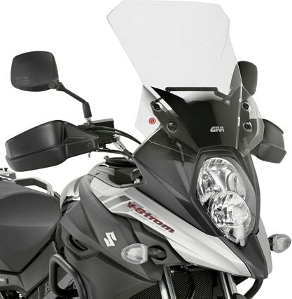 Givi Windscreen for Suzuki DL 650 V-Strom 17-, color clear, dim. HxW 44x43cm, 12 cm cm higher than stock screen, fits oe headlight fairing | D3112ST