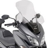 Givi Windscreen for Suzuki Burgman 400 18-, color Clear, dim. HxW 75 x 67 cm, 21 cm higher than oe, fits oe headlight fairing | D3115ST