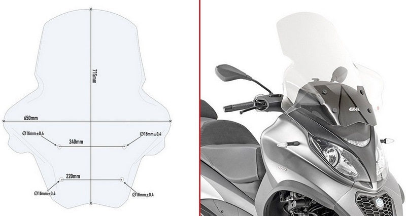 Givi Screen Transparent Piaggio MP3 350–500 Sport/Business (2018) | D5613ST