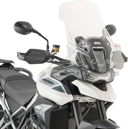 Givi Windscreen for Triumph Tiger 900, color Clear,, dim. HxW 59 x 42 cm, 12,5 cm higher than oe, fits oe headlight fairing | D6415ST