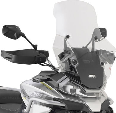 Givi Windscreen for CFMOTO 800 MT, color Clear, dim. HxW 64 x 51 cm, 17 cm higher than oe, fits oe headlight fairing | D9225ST