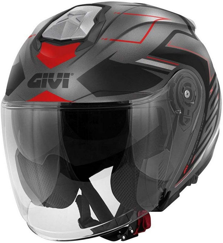 Givi Jet helmet X.25 TRACE Matt Titanium/Black/Red, Size 54/XS | HX25FTCTR54