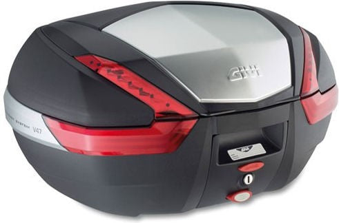 Givi V47N Top Case, color Black with aluminum pattern finishing and Red reflectors, 47 Liters, fits MonoKey plate | V47N