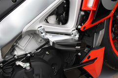 GSG MOTOTECHNIK Crash Pad Set “Streetline”, Mounting plates black anodized for Aprilia Tuono 1100 V4 + Tuono 1100 V4 Factory (2021 -) | 1505040-A25-SH