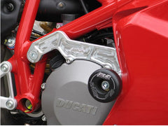 GSG MOTOTECHNIK Crash Pad set, Mounting Plates Black Anodized for Ducati 848 (2008 -), mounting on carrier plate | 3549350-D14-SH