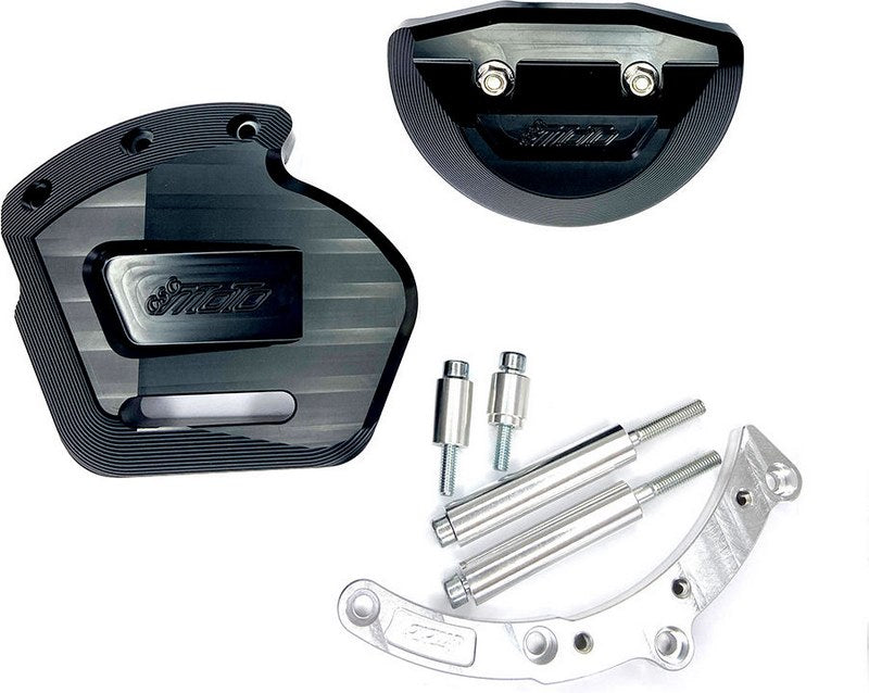 GSG MOTOTECHNIK Engine protection crash pad set, Retaining plate / AL sockets on the right black anodized for Ducati Multistrada V4 (2021 -) | 5040-D39-SH