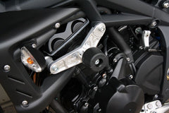 GSG MOTOTECHNIK Crash Pad set, Mounting Plates Black Anodized for Triumph Street Triple 675 / 675 R (2009-2012), mounting on carrier plate | 6544450-T21-DS-SH