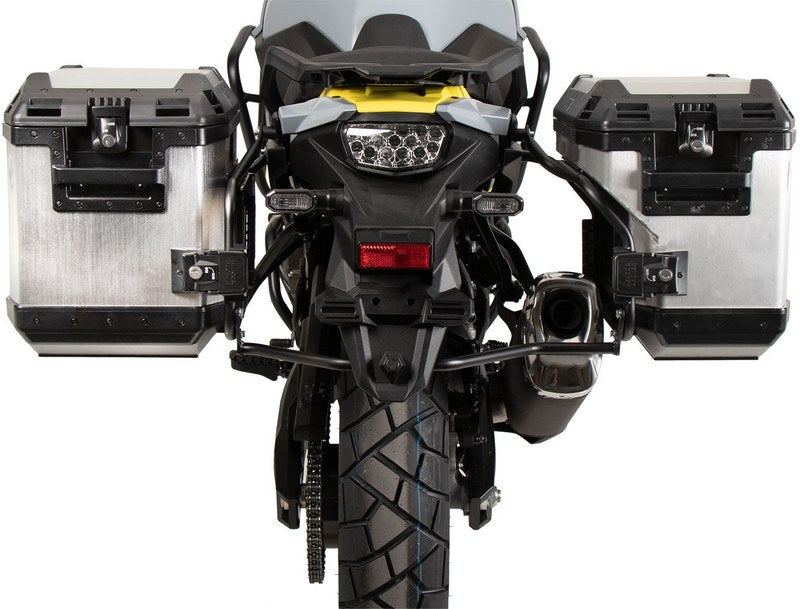 Hepco & Becker Side Carrier Cutout Black Incl. Xplorer Silver Sideboxes For Suzuki V-Strom 800 DE (2023-) | 6513548 00 01-00-40