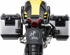Hepco & Becker Side carrier cutout black incl. Xplorer silver sideboxes for Aprilia Tuareg (2022-) | 6517599 00 01-00-40