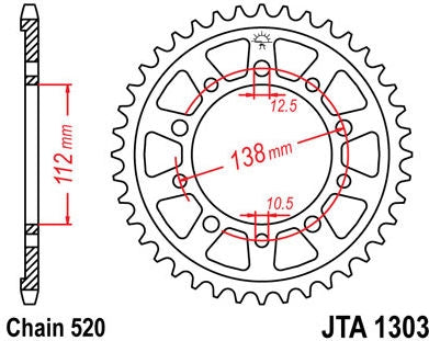 JT SPROCKETS Rear Sprocket 50 Teeth Steel Ultra-Light Pitch 520 Type 1303 | JTA1303.50