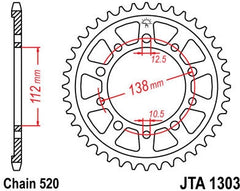 JT SPROCKETS Rear Sprocket 50 Teeth Steel Ultra-Light Pitch 520 Type 1303 | JTA1303.50