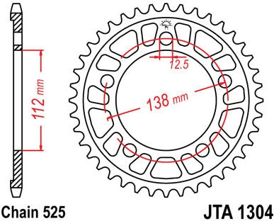 JT SPROCKETS Rear Sprocket 44 Teeth Aluminum Ultra-Light 525 Pitch Type 1304 | JTA1304.44