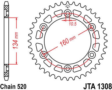 JT SPROCKETS Rear Sprocket 45 Teeth Aluminium Ultra-Light Pitch 520 Type 1308 | JTA1308.45