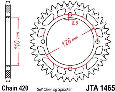 JT SPROCKETS Rear Sprocket 47 Teeth Aluminum Ultra-Light Self-Cleaning 420 Pitch Type 1465 | JTA1465.47