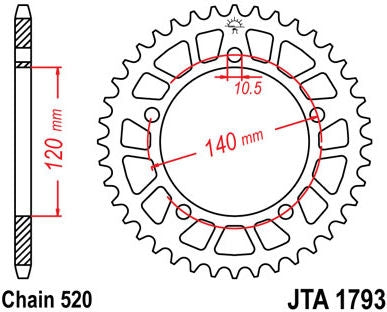 JT SPROCKETS Rear Sprocket 43 Teeth Aluminum Ultra-Light 520 Pitch Type 1793 | JTA1793.43