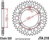 JT SPROCKETS Rear Sprocket 42 Teeth Aluminum Ultra-Light Self-Cleaning 520 Pitch Type 210 | JTA210.42