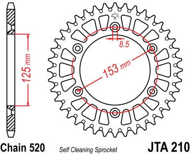 JT SPROCKETS Rear Sprocket 49 Teeth Aluminum Ultra-Light Self-Cleaning 520 Pitch Type 210 | JTA210.49