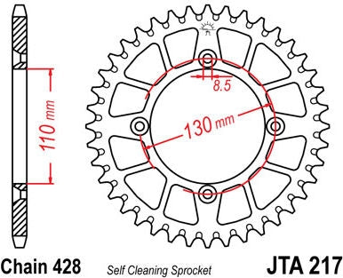 JT SPROCKETS Rear Sprocket 56 Teeth Aluminum Ultra-Light Self-Cleaning 428 Pitch Type 217 | JTA217.56