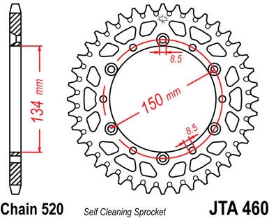 JT SPROCKETS Rear Sprocket 51 Teeth Aluminum Ultra-Light Self-Cleaning 520 Pitch Type 460 | JTA460.51