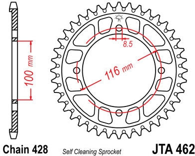 JT SPROCKETS Rear Sprocket 49 Teeth Aluminum Ultra-Light Self-Cleaning 428 Pitch Type 462 | JTA462.49