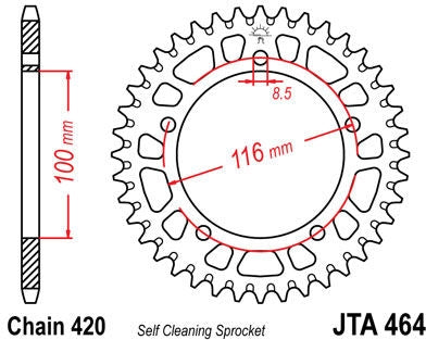 JT SPROCKETS Rear Sprocket 44 Teeth Aluminum Ultra-Light Self-Cleaning 420 Pitch Type 464 | JTA464.44