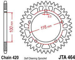 JT SPROCKETS Rear Sprocket 44 Teeth Aluminum Ultra-Light Self-Cleaning 420 Pitch Type 464 | JTA464.44