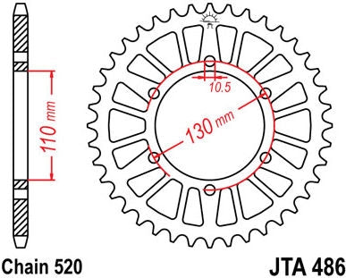 JT SPROCKETS Rear Sprocket 47 Teeth Aluminum Ultra-Light 520 Pitch Type 486 | JTA486.47