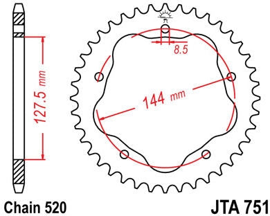 JT SPROCKETS Rear Sprocket 42 Teeth Aluminum Ultra-Light 520 Pitch Type 751 | JTA751.42