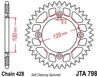 JT SPROCKETS Rear Sprocket 48 Teeth Aluminum Ultra-Light Self-Cleaning 428 Pitch Type 798 | JTA798.48
