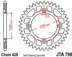 JT SPROCKETS Rear Sprocket 50 Teeth Aluminum Ultra-Light Self-Cleaning 428 Pitch Type 798 | JTA798.50