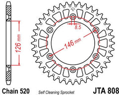 JT SPROCKETS Rear Sprocket 47 Teeth Aluminum Ultra-Light Self-Cleaning 520 Pitch Type 808 | JTA808.47