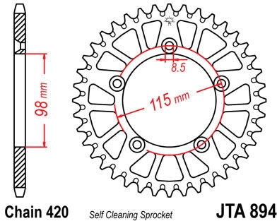 JT SPROCKETS Rear Sprocket 48 Teeth Aluminum Ultra-Light Self-Cleaning 420 Pitch Type 894 | JTA894.48